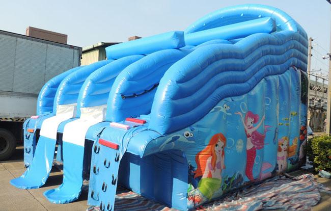 Tobogán acuático inflable de los niños azules con el paño de Oxford y el PVC que cubren RQL-00204